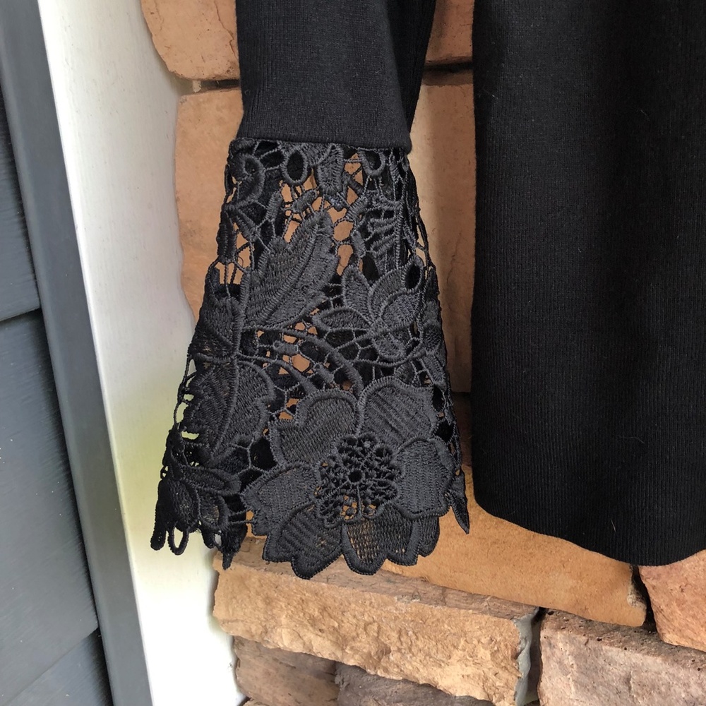 INC International Concepts Black Knit Sweater Top Lace Cuffs Women’s Large EUC - Picture 8 of 12